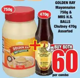 Boxer GOLDEN RAY Mayonnaise 750g & MRS H.S. BALLS Chutney 470g Assorted offer
