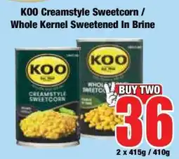 Boxer KOO Creamstyle Sweetcorn / Whole Kernel Sweetened In Brine offer