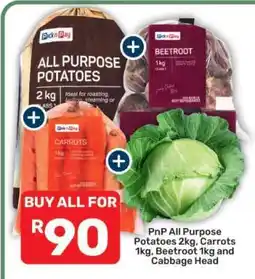 Pick n Pay PnP All Purpose Potatoes 2kg, Carrots 1kg, Beetroot 1kg and Cabbage Head offer