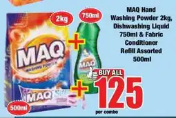 Boxer MAQ Hand Washing Powder 2kg, Dishwashing Liquid 750ml & Fabric Conditioner Refill Assorted 500ml offer