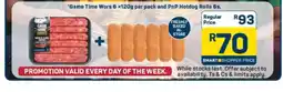 Pick n Pay Game Time Wors 6 120g per pack and PnP Hotdog Rolls 6s offer