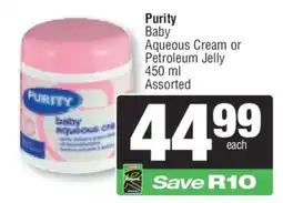 Spar Purity Baby Aqueous Cream or Petroleum Jelly offer