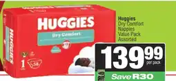 Spar Huggies Dry Comfort Nappies Value Pack Assorted offer