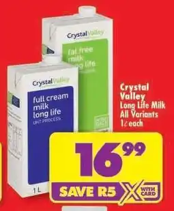 Shoprite CRYSTAL VALLEY LONG LIFE MILK all variants 1ℓ each offer