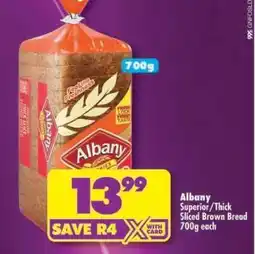 Shoprite ALBANY SUPERIOR / THICK SLICED BROWN BREAD 700g offer