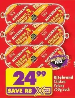 Shoprite Ritebrand Chicken Polony 750g offer