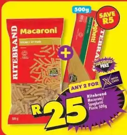 Shoprite Ritebrand Macaroni/Spaghetti Pasta 500g offer