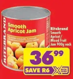 Shoprite Ritebrand Smooth Apricot/Mixed Fruit Jam 900g offer