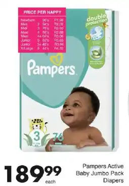 Save Pampers Active Baby Jumbo Pack Diapers offer