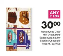 Save Hyper Henro Choc Chip/Milk Drops/Mint/Salted Caramel/My Scotties Chocolate offer
