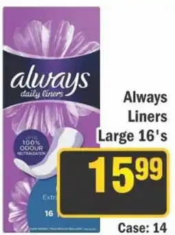 J&E Cash and Carry Always Liners Large 16's offer