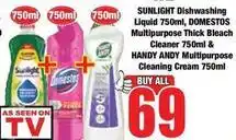 Boxer Sunlight - dishwashing liquid, multipurpose thick bleach cleaner & multipurpose cleaning cream offer