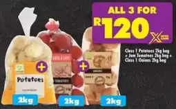 Shoprite Class 1 Potatoes 2kg bag + Jam Tomatoes 2kg bag + Class 1 Onions 2kg bag offer