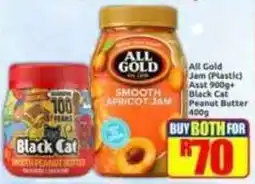 Three Star Cash and Carry All Gold Jam (Plastic) Black Cat Peanut Butter offer