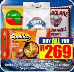 Three Star Cash and Carry Super White Maize Meal Spekko Rice Atlanta Brown Sugar Segaolane Mabele offer