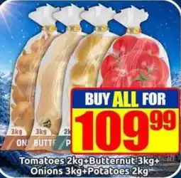 Three Star Cash and Carry Tomatoes Butternut Onions Potatoes offer