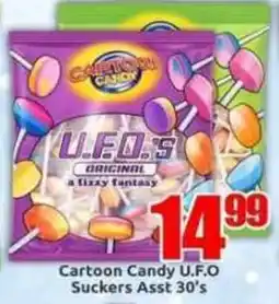 Three Star Cash and Carry Cartoon Candy U.F.O. Suckers Assorted offer