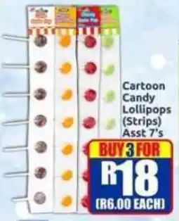 Three Star Cash and Carry Cartoon Candy Lollipops (Strips) Assorted offer