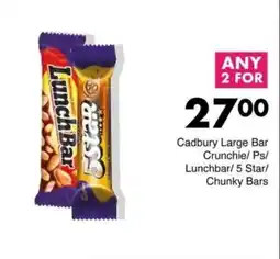 Save Cadbury Large Bar Crunchie/ Ps/ Lunchbar/ 5 Star/ Chunky Bars offer