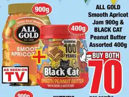 Boxer Superstores ALL GOLD Smooth Apricot Jam & BLACK CAT Peanut Butter Assorted offer
