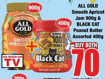 ALL GOLD Smooth Apricot Jam & BLACK CAT Peanut Butter Assorted