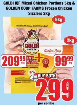 Boxer Superstores GOLDI IQF Mixed Chicken Portions & GOLDEN COOP FARMS Frozen Chicken Sizzlers offer
