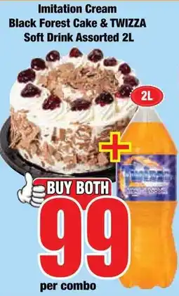 Boxer Superstores Imitation Cream Black Forest Cake & TWIZZA Soft Drink Assorted offer