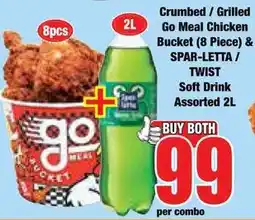 Boxer Superstores Go Meat Crumbed / Grilled Go Meal Chicken Bucket & SPAR-LETTA / TWIST Soft Drink offer