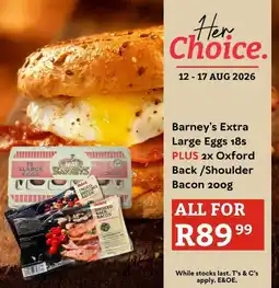 Oxford Freshmarket Barney's Extra Large Eggs plus Oxford Back/Shoulder Bacon offer