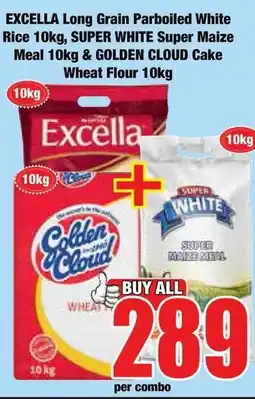 Boxer Superstores Excella Long Grain Parboiled White Rice, Super White Super Maize Meal & Golden Cloud Cake Wheat Flour offer