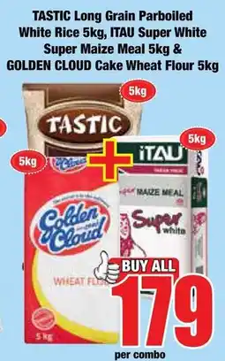 Boxer Superstores Tastic Long Grain Parboiled White Rice, Itau Super White Super Maize Meal & Golden Cloud Cake Wheat Flour offer