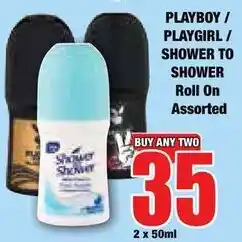 Boxer Superstores PLAYBOY / PLAYGIRL / SHOWER TO SHOWER Roll On Assorted offer