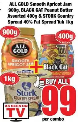 Boxer Superstores ALL GOLD Smooth Apricot Jam + BLACK CAT Peanut Butter Assorted + STORK Country Spread offer