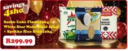 Check Save Sasko Cake Flour + White Star Maize Meal + Spekko Rice Blue offer