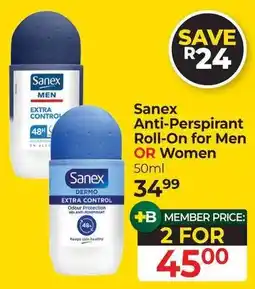 Dis-Chem Sanex Anti-Perspirant Roll-On for Men OR Women offer