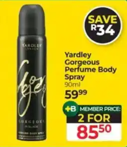 Dis-Chem Yardley Gorgeous Perfume Body Spray offer