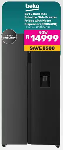 Game Beko Dark Inox Side-by-Side Freezer Fridge with Water Dispenser offer