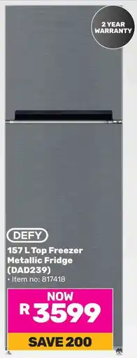 Game Defy Top Freezer Metallic Fridge offer