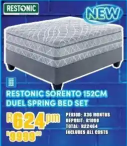 Best Home And Electric Restonic Sorento 152cm Duel Spring Bed Set offer