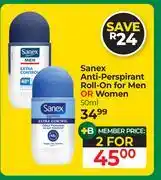 Dis-Chem Sanex Anti Perspirant Roll On For Men Or Women-For 2 x 50ml offer