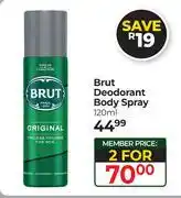 Dis-Chem Brut Deodorant Body Spray-For 2 x 120ml offer