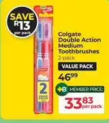 Dis-Chem Colgate Double Action Medium Toothbrushes (2 Pack)-Per Pack offer