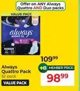 Dis-Chem Always Quattro Pack Value Pack-32's Pack offer