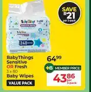 Dis-Chem Baby Things Sensitive Or Fresh 3 x 80 Baby Wipes-Per Pack offer
