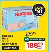 Dis-Chem Huggies Pure 12 x 56 Baby Wipes-Per Pack offer