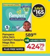 Dis-Chem Pampers Ultra Skin Comfort Nappies Mega Box (Size 3-5) Plus Free Wipes-Per Box offer