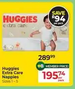 Dis-Chem Huggies Extra Care Nappies (Sizes1-5)-Per Pack offer