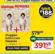 Dis-Chem Huggies Extra Care Nappies(Sizes 1-5)-Per 2 Pack offer