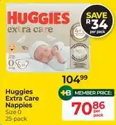 Dis-Chem Huggies Extra Care Nappies (Size 0) 25 Pack-Per Pack offer