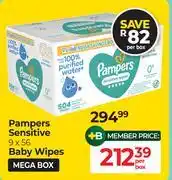 Dis-Chem Pampers Sensitive 9 x 56 Baby Wipes Mega Box-Per Box offer
